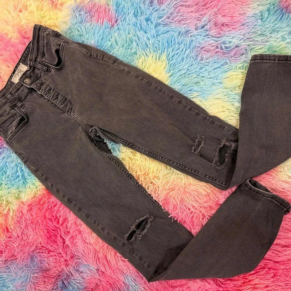 Free‎ People Skinny Jeans Womens 28 Black Distressed Button Fly High Rise